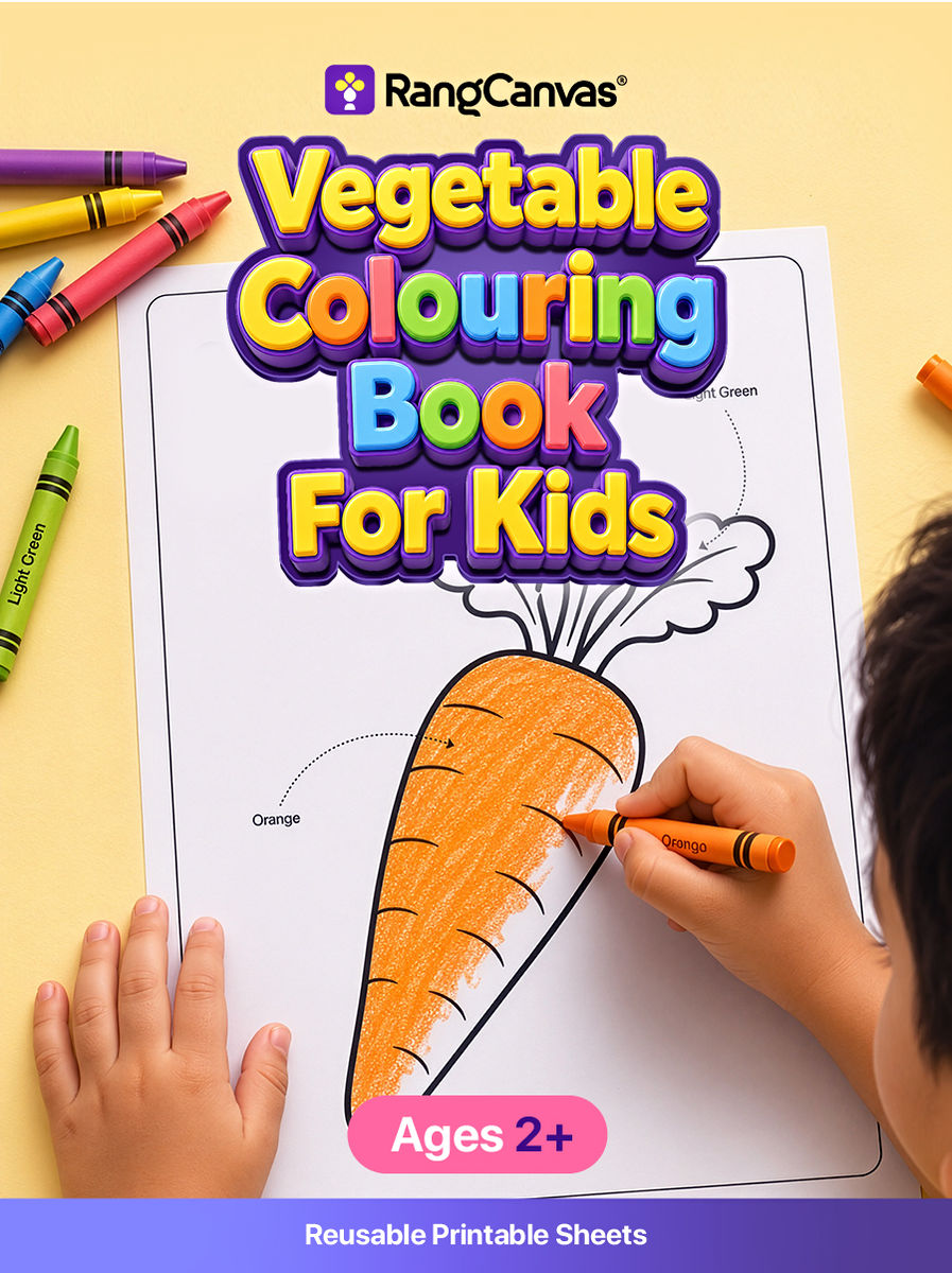 Kids learning vegetable names through colouring activities with RangCanvas Vegetable Colouring Book for Kids