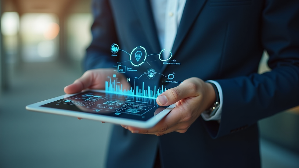Close-up view of a consultant presenting cybersecurity strategy on a digital tablet