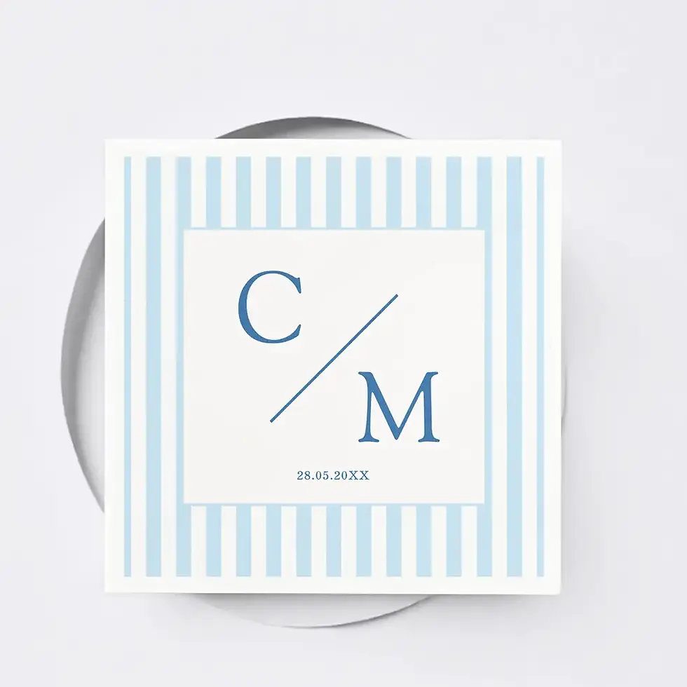 Elegant Monogram Blue Stripes Coastal Wedding Napkins
