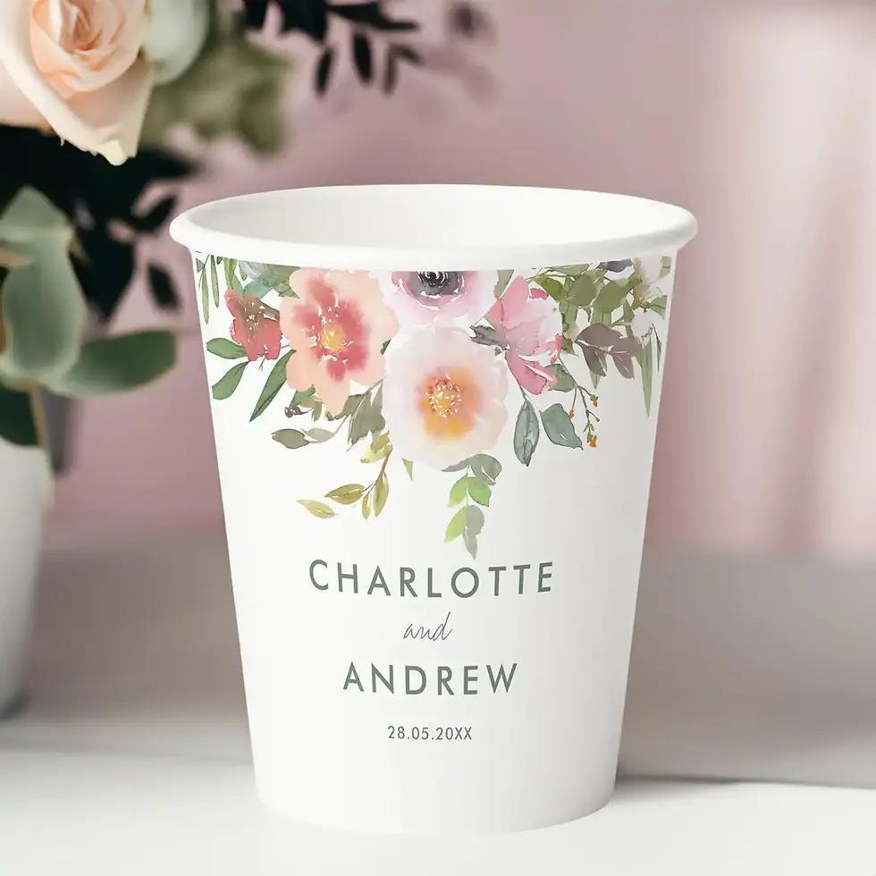 Elegant Greenery & Pastel Flowers Custom Wedding Paper Cups