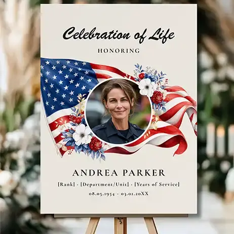 Custom Floral Patriotic Memorial Photo Funeral Welcome Sign