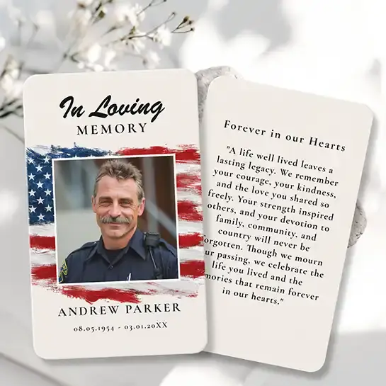 Custom Patriotic Memorial Photo Funeral Prayer Cards
