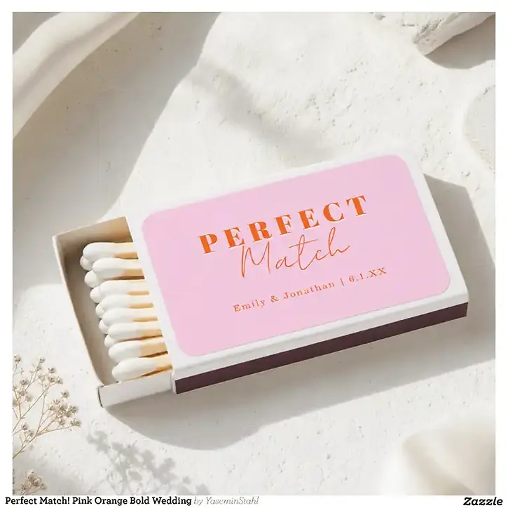 Perfect Match! Pink Orange Bold Custom Wedding Matchboxes - 2 Colors