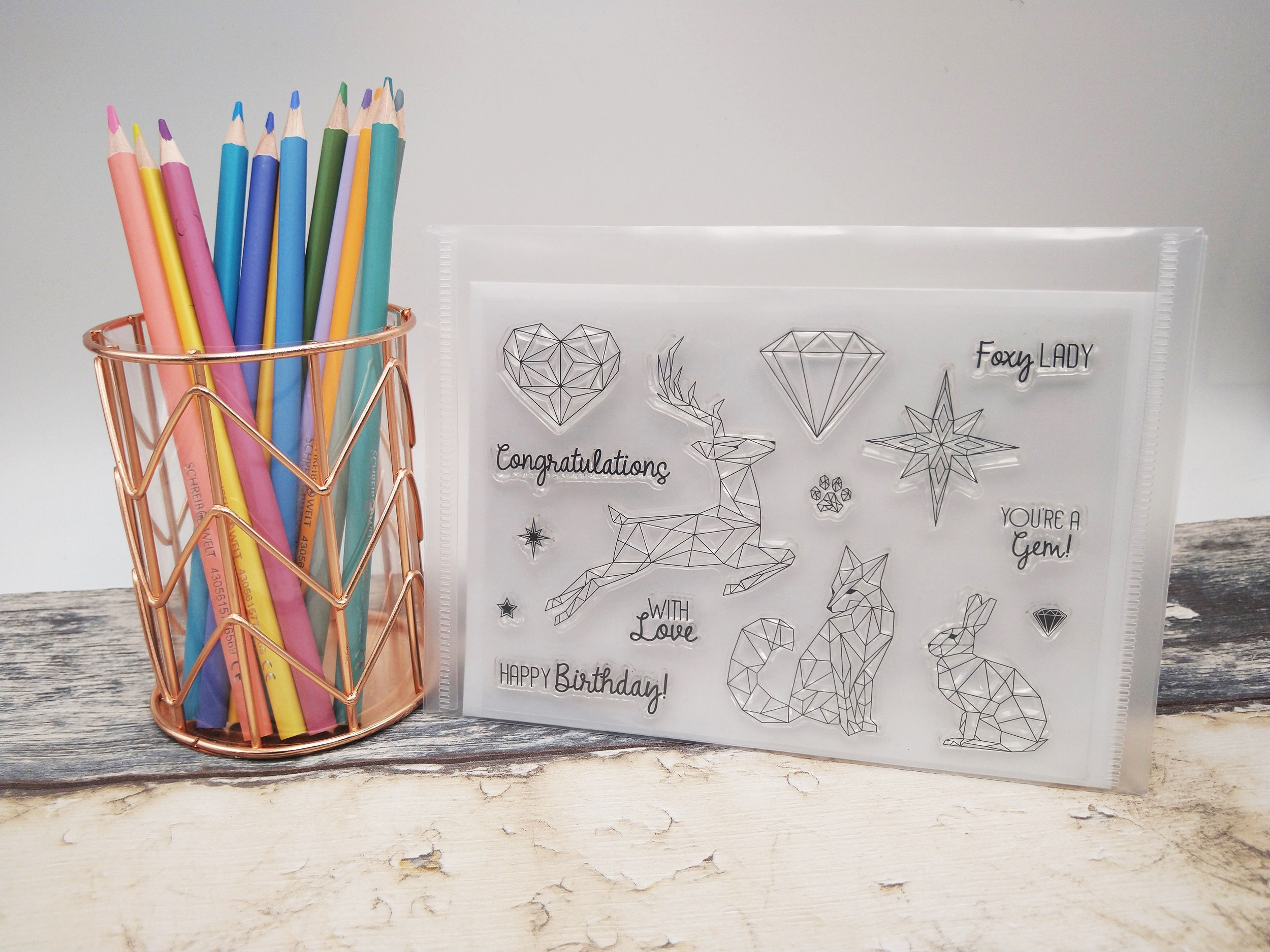 Geometrische Formen Tiere Silikon Acrylblock Stempel Clear Stamp CSP3