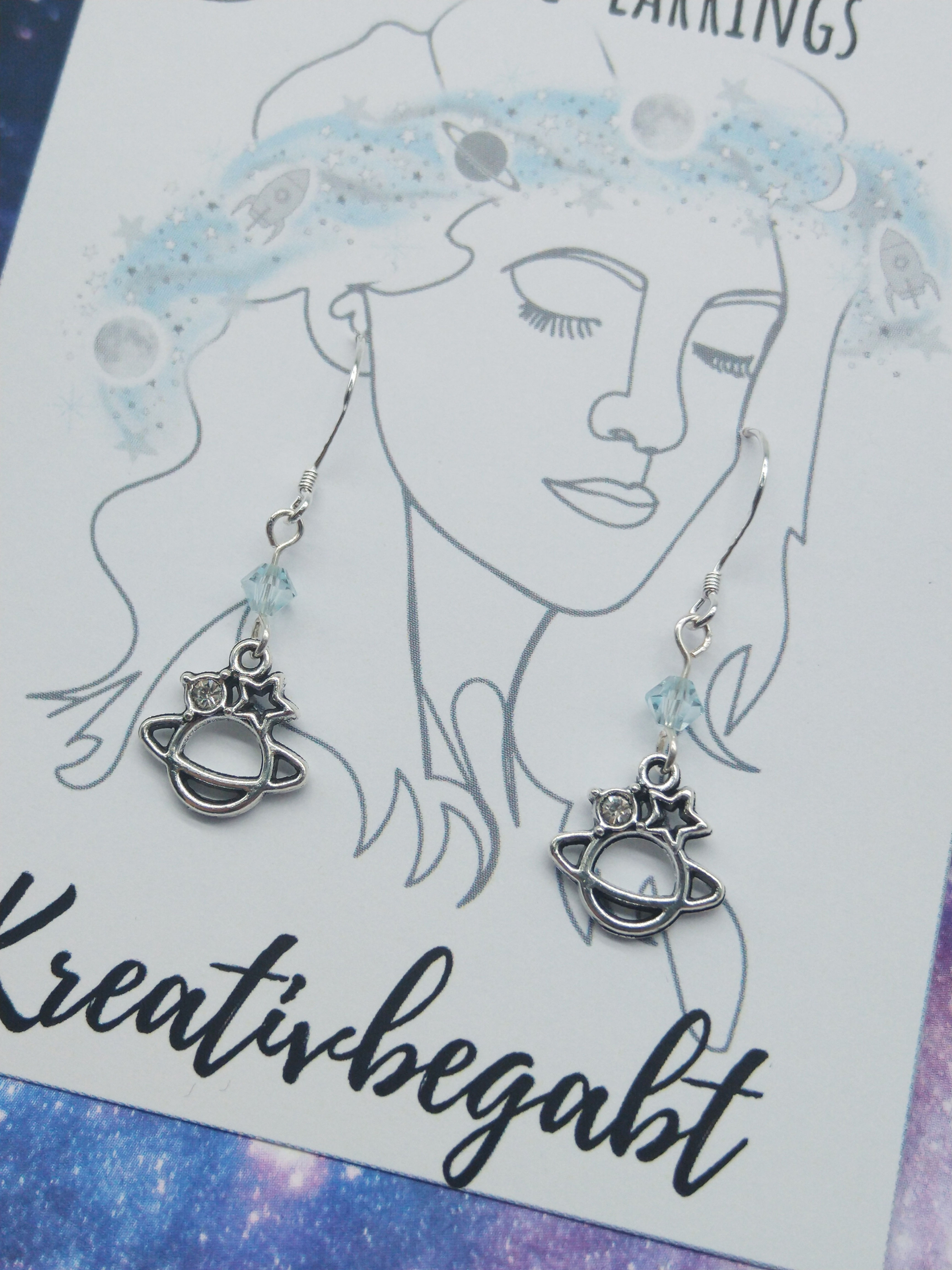 Space Earrings "Uranus" Planet Ohrringe Weltraum Galaxy mit Swarovskiperle