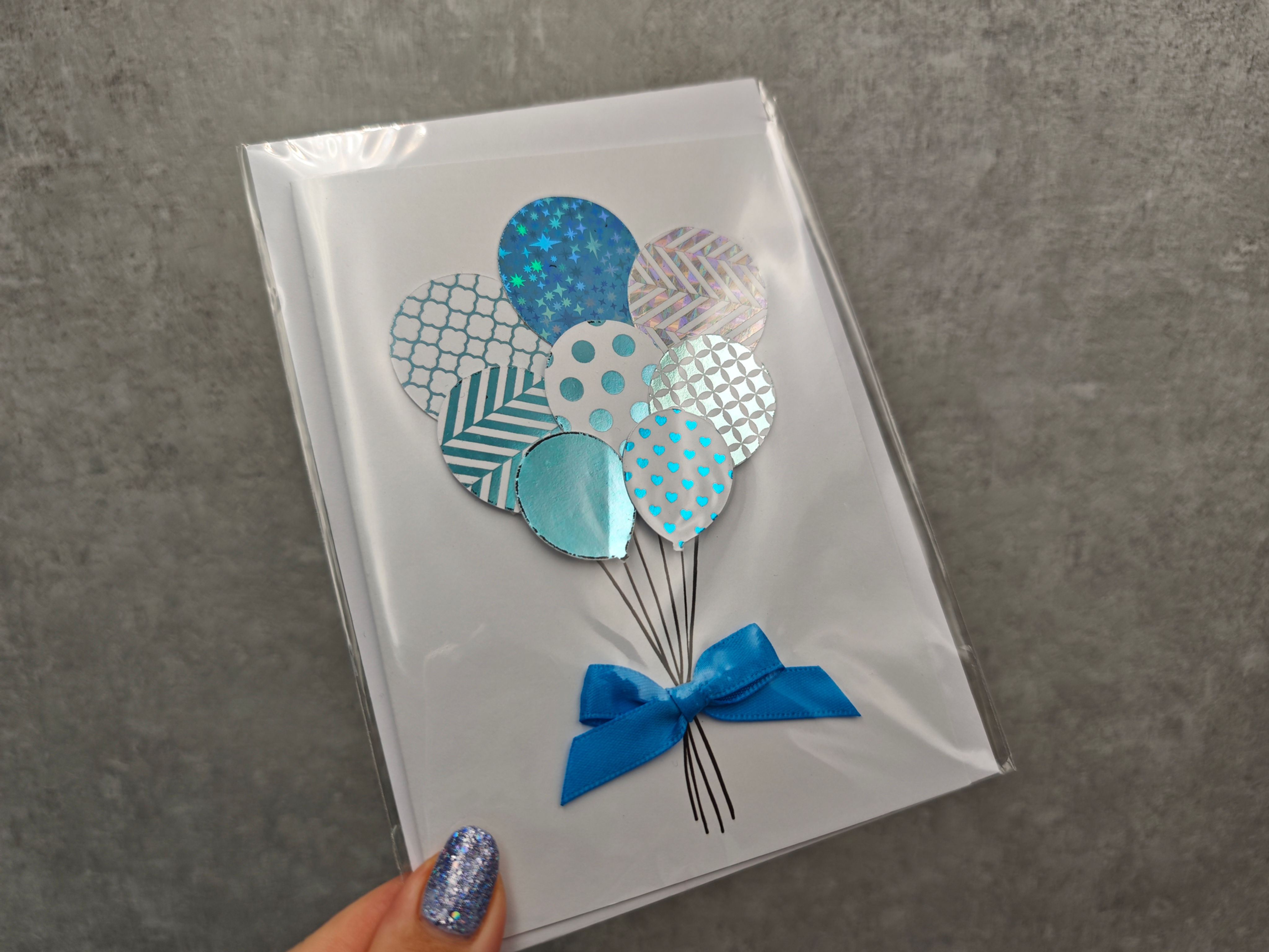 Luftballon-Strauß Geburtstagskarte foliiert metallic Happy Birthday LS020