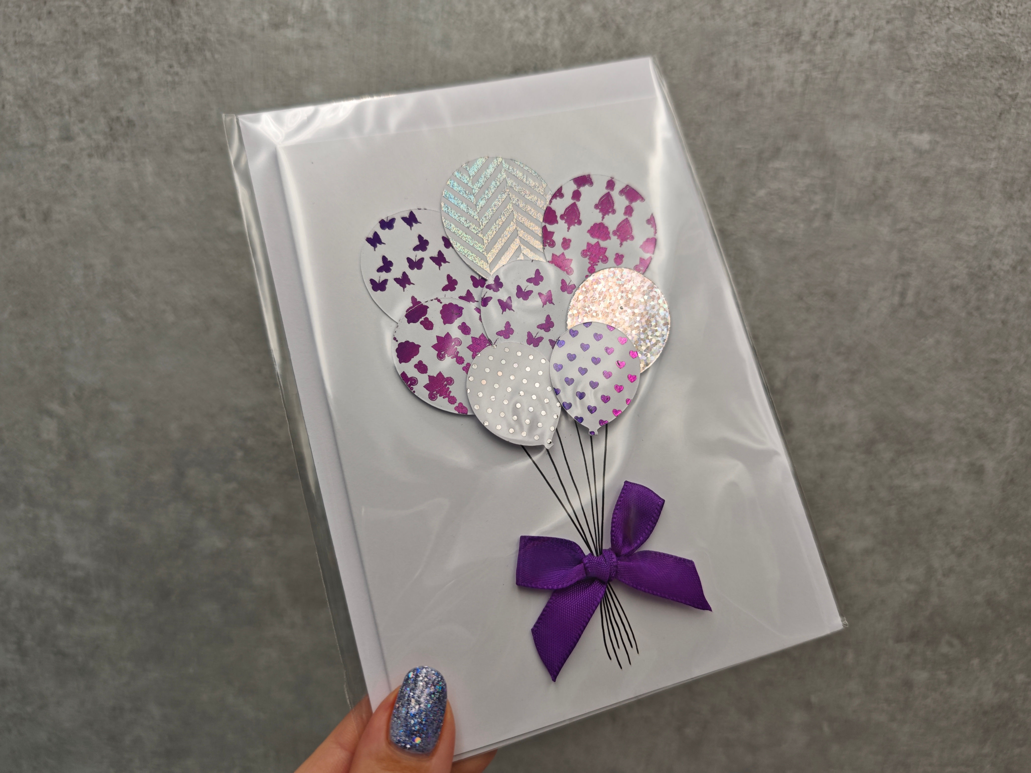 Luftballon-Strauß Geburtstagskarte foliiert metallic Happy Birthday LS010