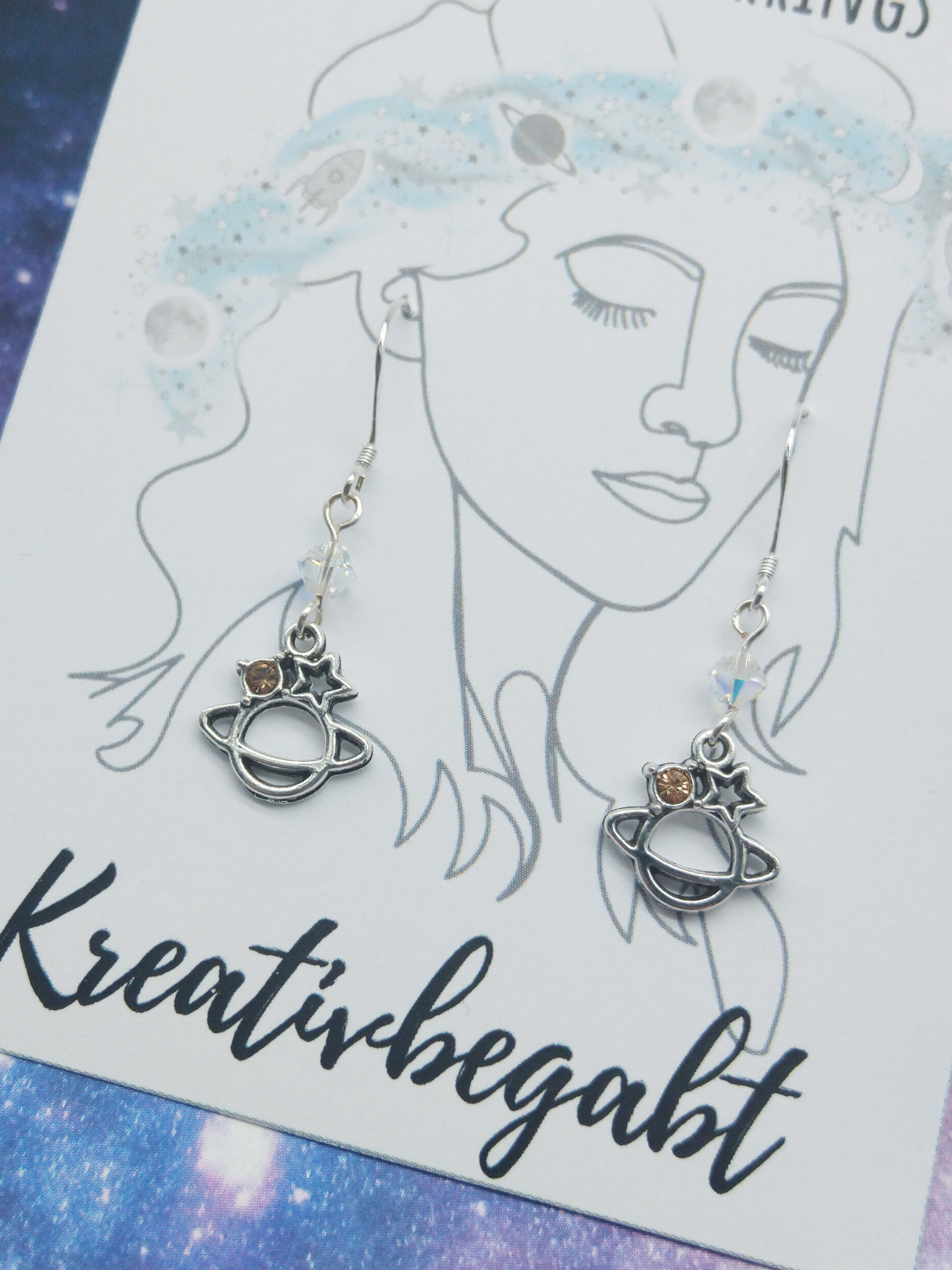 Space Earrings "Pluto" Planet Ohrringe Weltraum Galaxy mit Swarovskiperle