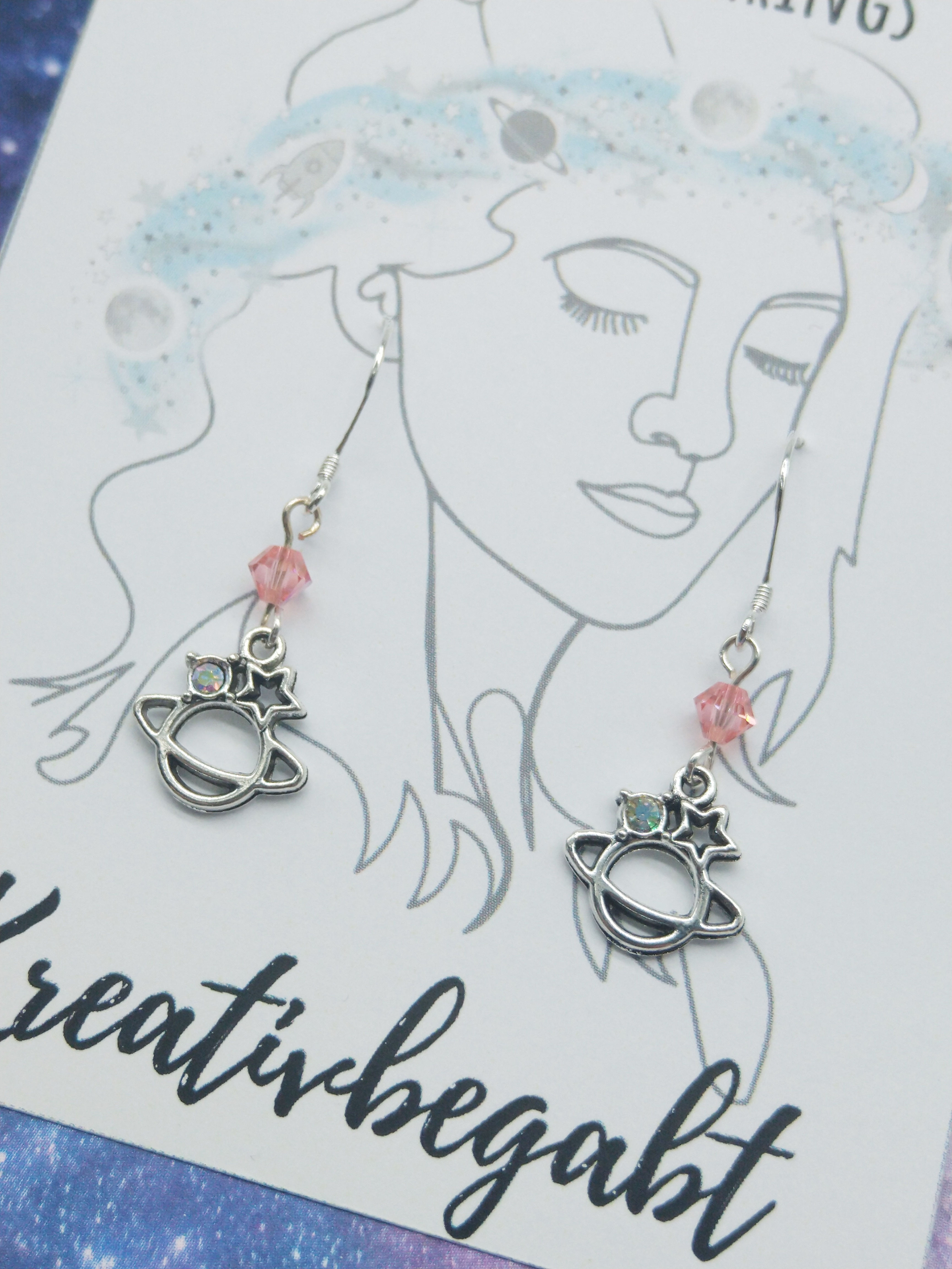 Space Earrings "Evening Sky" Planet Ohrringe Weltraum Galaxy mit Swarovskiperle