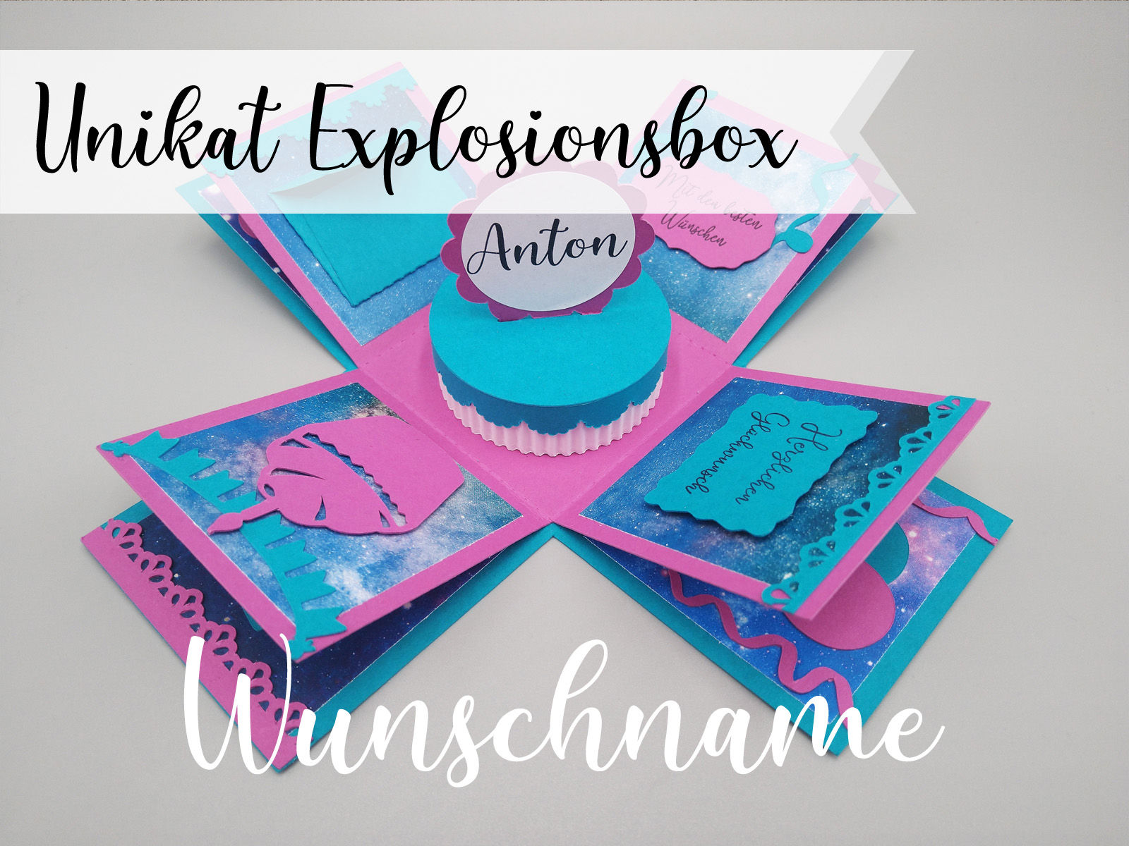 Geburtstag Geburtstagsbox "Wunschname" fertige Explosionsbox Geschenkbox G01