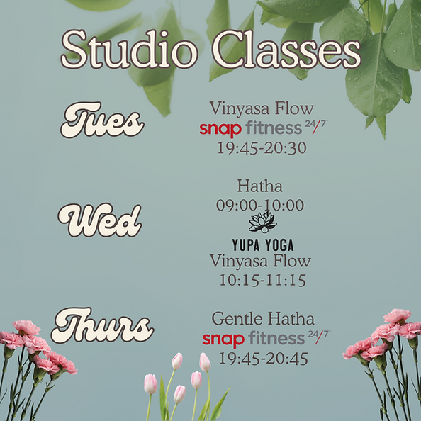 Image depicting classes at local studios. Kat teaches at Snap Fitness Stourbridge and Yupa Yoga Studio Wollaston.