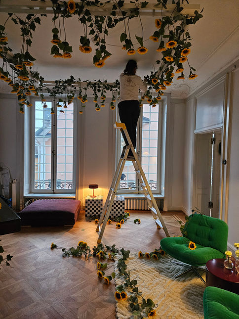 företagsjulfest stockholm rebranding, julfest, dekoration Creative Celebrations solrosor stylatrum