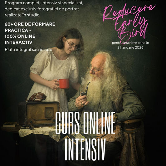 Curs online intensiv de fotografie de portret in studio | 20+1 module săptămânale - Seria 2026.