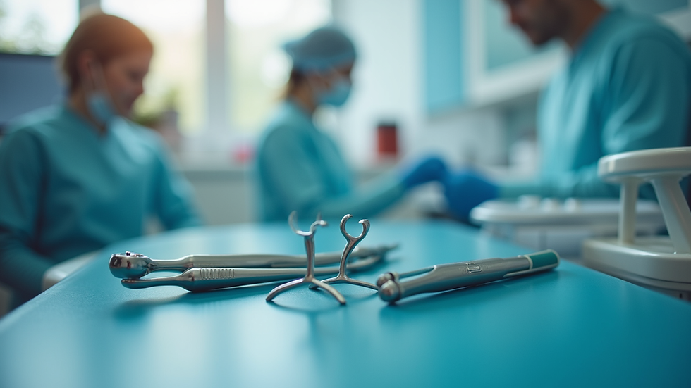 Close-up view of dental equipment and tools in clinic