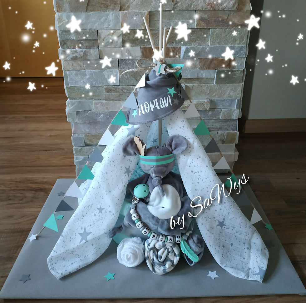 Miniaturbild: Windeltorte Tipizelt Boy mit Dreieckstuch