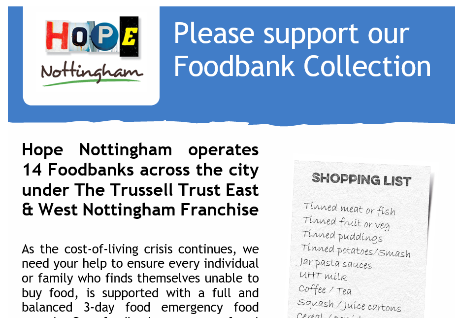 Food Insecurity Nottingham Foodbank Resources | Hope Nottingham
