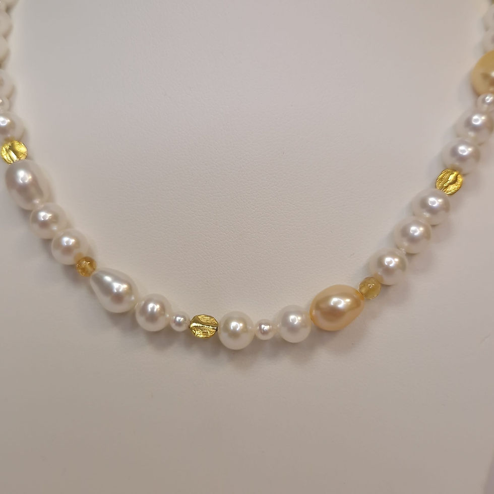 Thumbnail: Parel ketting  zoetwater  - collier 44 cm 18 karaat  citrien -