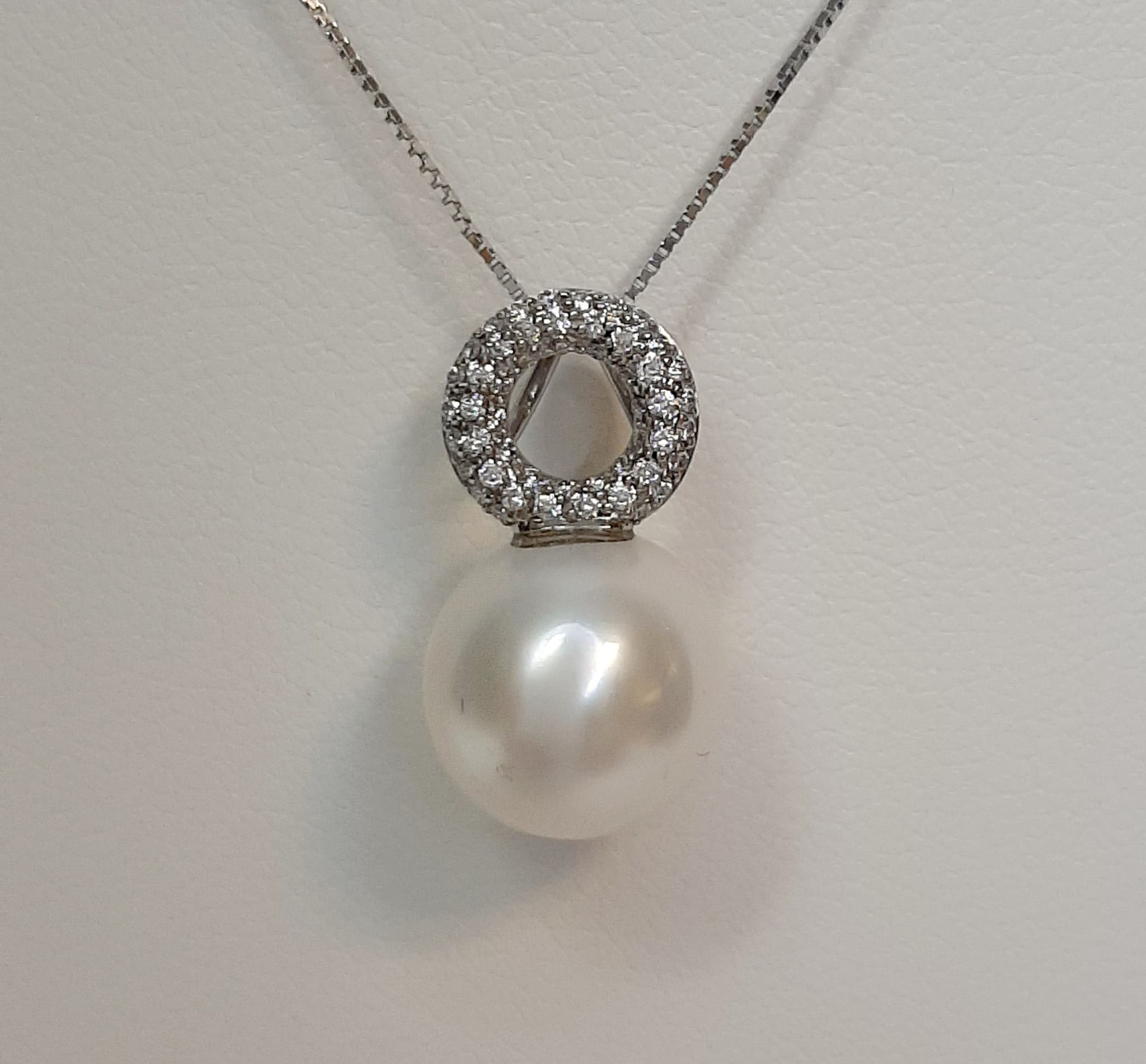 Witgouden hanger - 14 karaat - diamant - cultiv� parel - uitverkoop Juwelier Ver