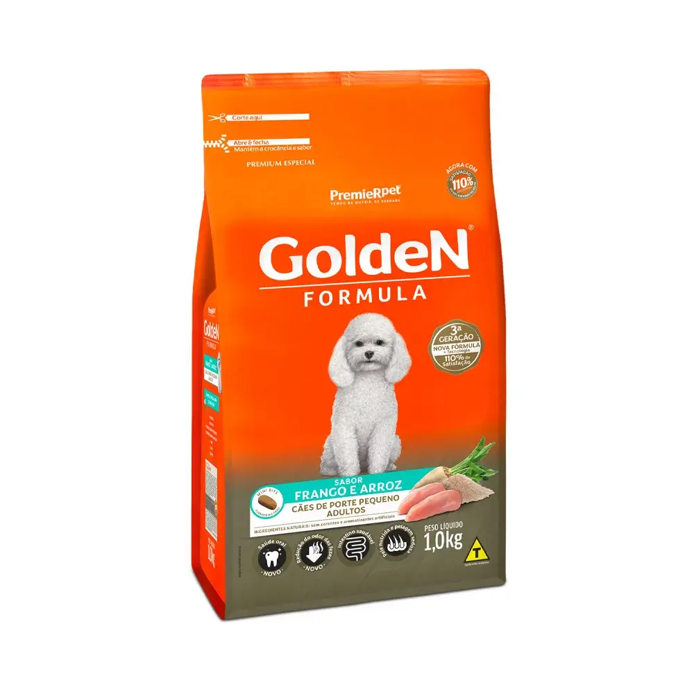 Ração Golden Cães Adultos de Porte Pequeno Sabor Frango e Arroz 1kg