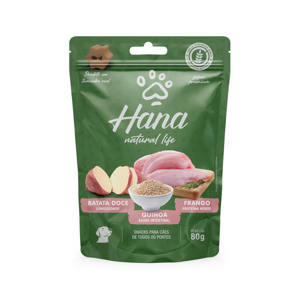 Snack Hana Natural Life Frango, Batata Doce e Quinoa para Cães 80g