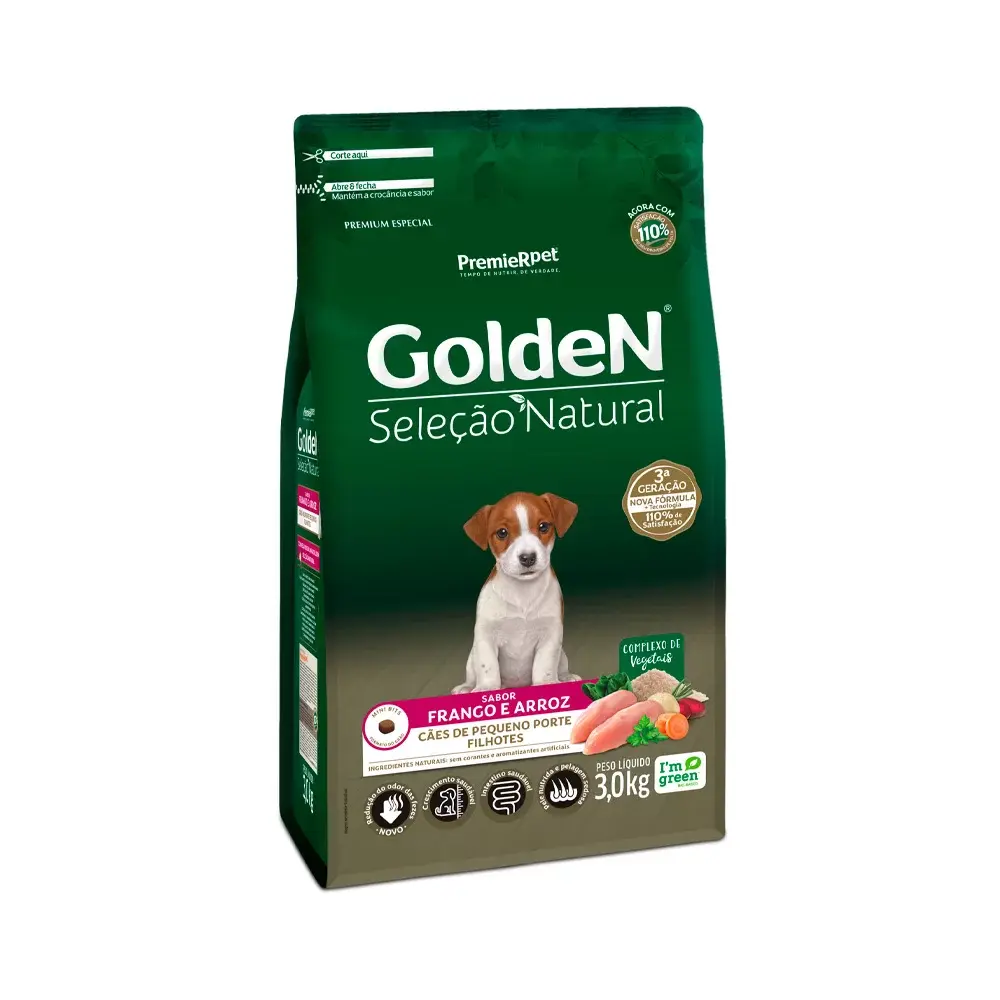 Ração Golden Seleção Natural Cães Filhotes Porte Pequeno - Frango e Arroz 3kg