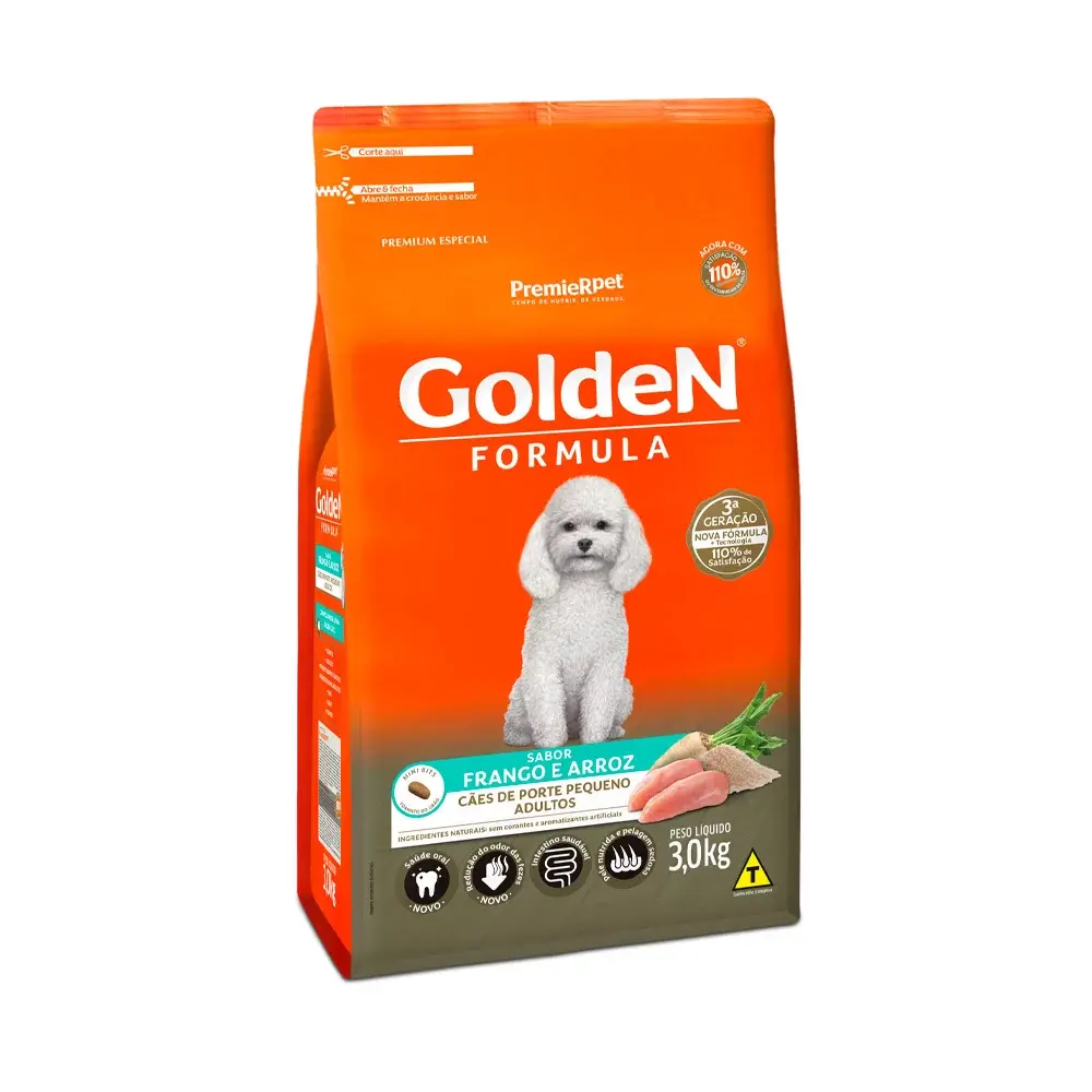 Ração Golden Cães Adultos de Porte Pequeno Sabor Frango e Arroz 3kg