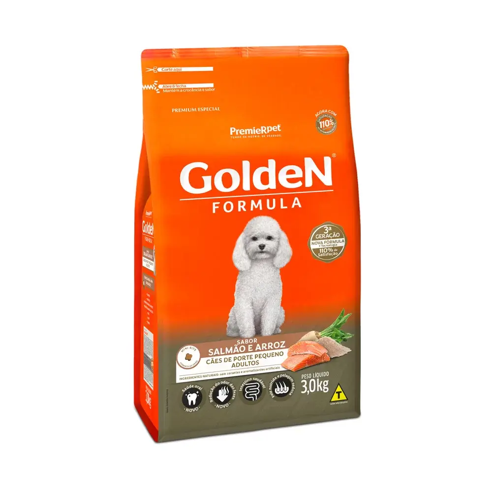 Ração Golden Cães Adultos de Porte Pequeno Sabor Salmão e Arroz 3kg
