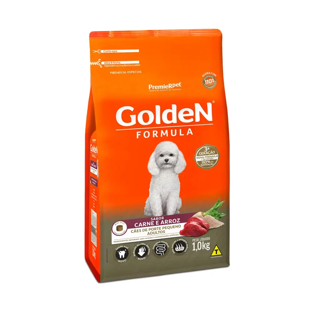 Ração Golden Cães Adultos de Porte Pequeno Sabor Carne e Arroz 1kg