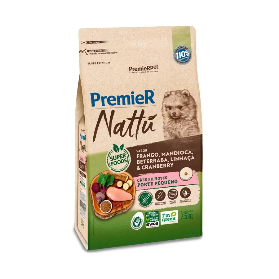 Ração Premier Nattu para Cães Filhotes de Raças Pequenas Sabor Mandioca 2,5kg