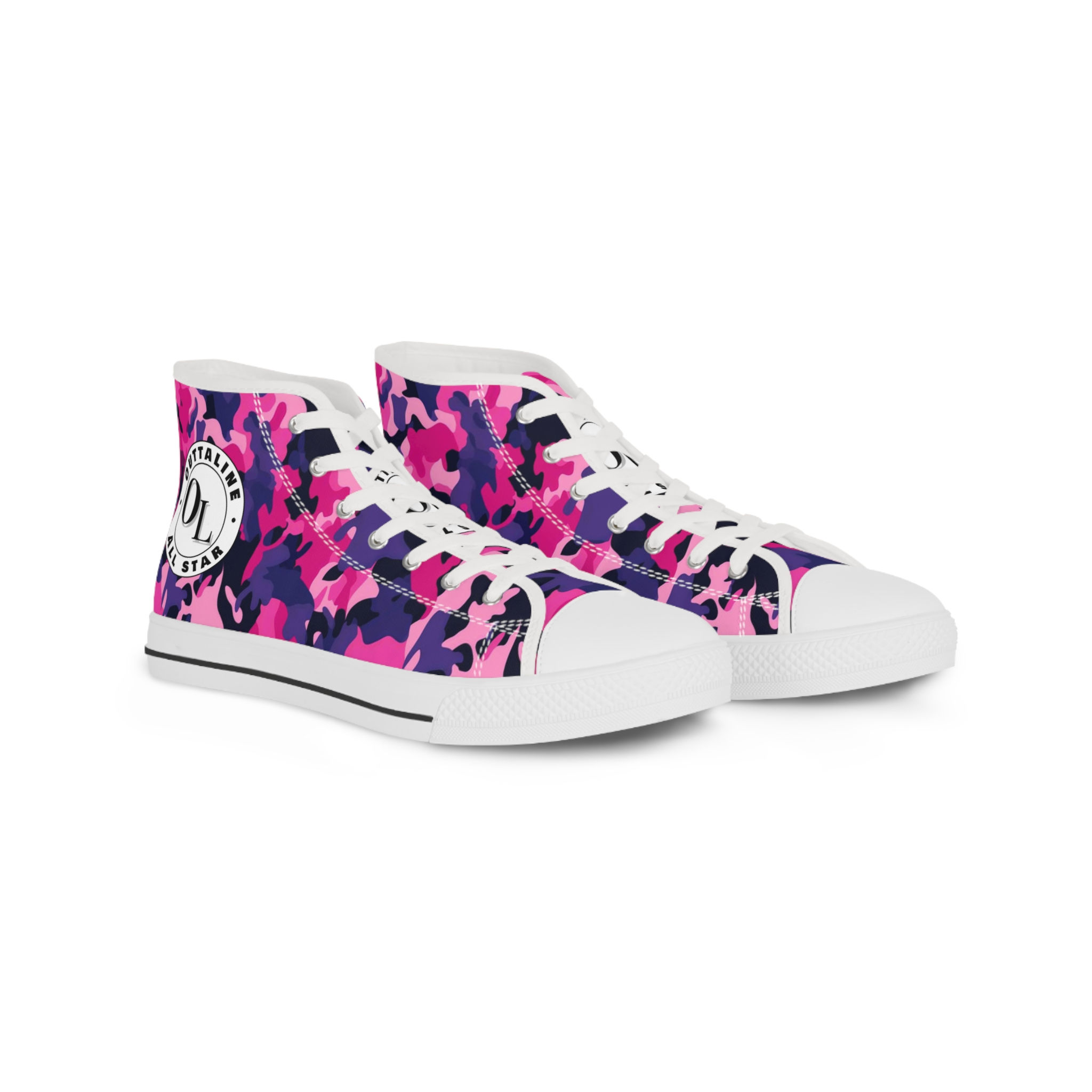 Plurple Camo Outtaline Men's White High Top Sneakers (Regular)