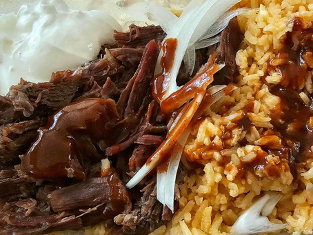 Chef's Tobacco Table:Birria de Res, Mexican rice and a flour tortilla