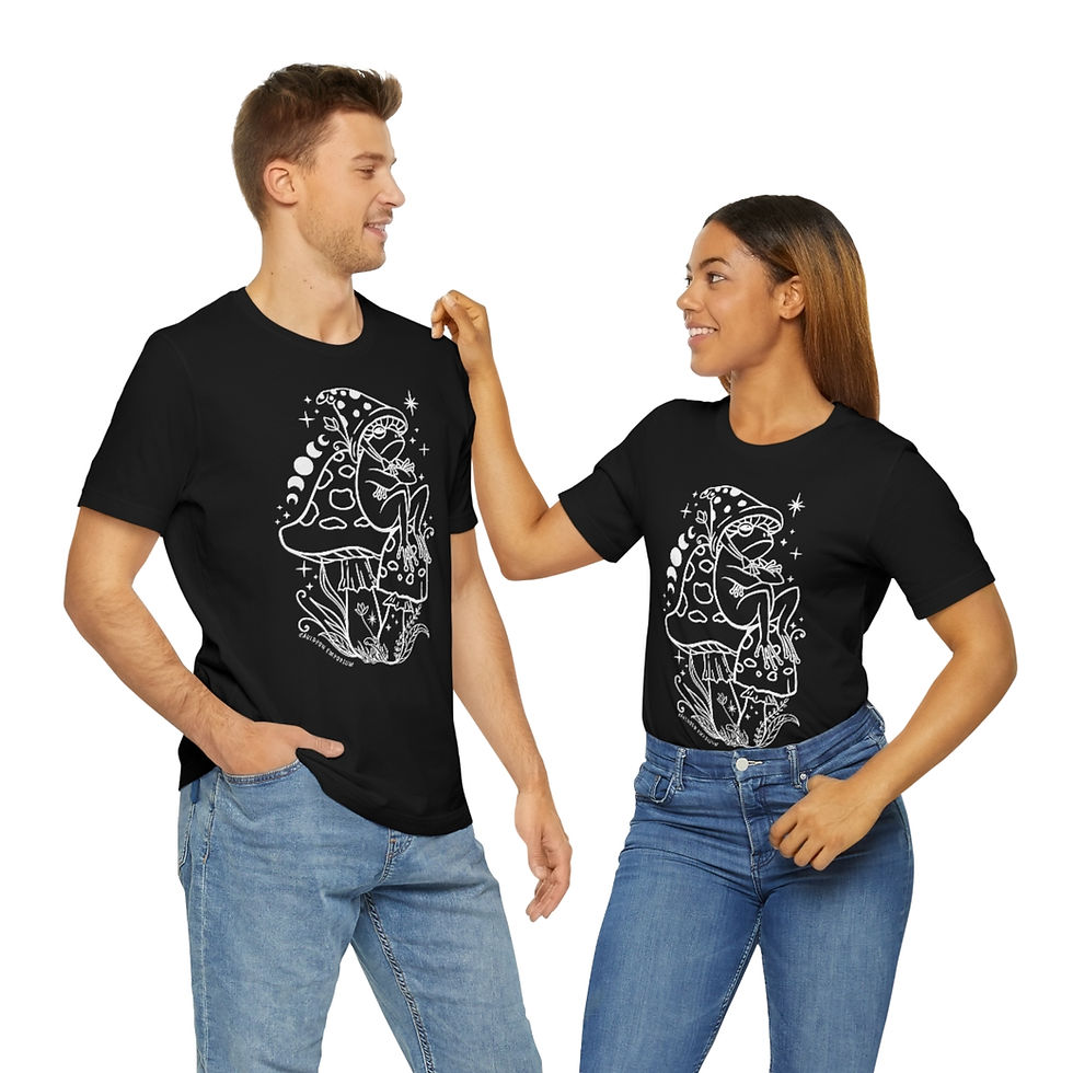 Thumbnail: Grumpy Frog Sitting on Mushrooms T-Shirt in White