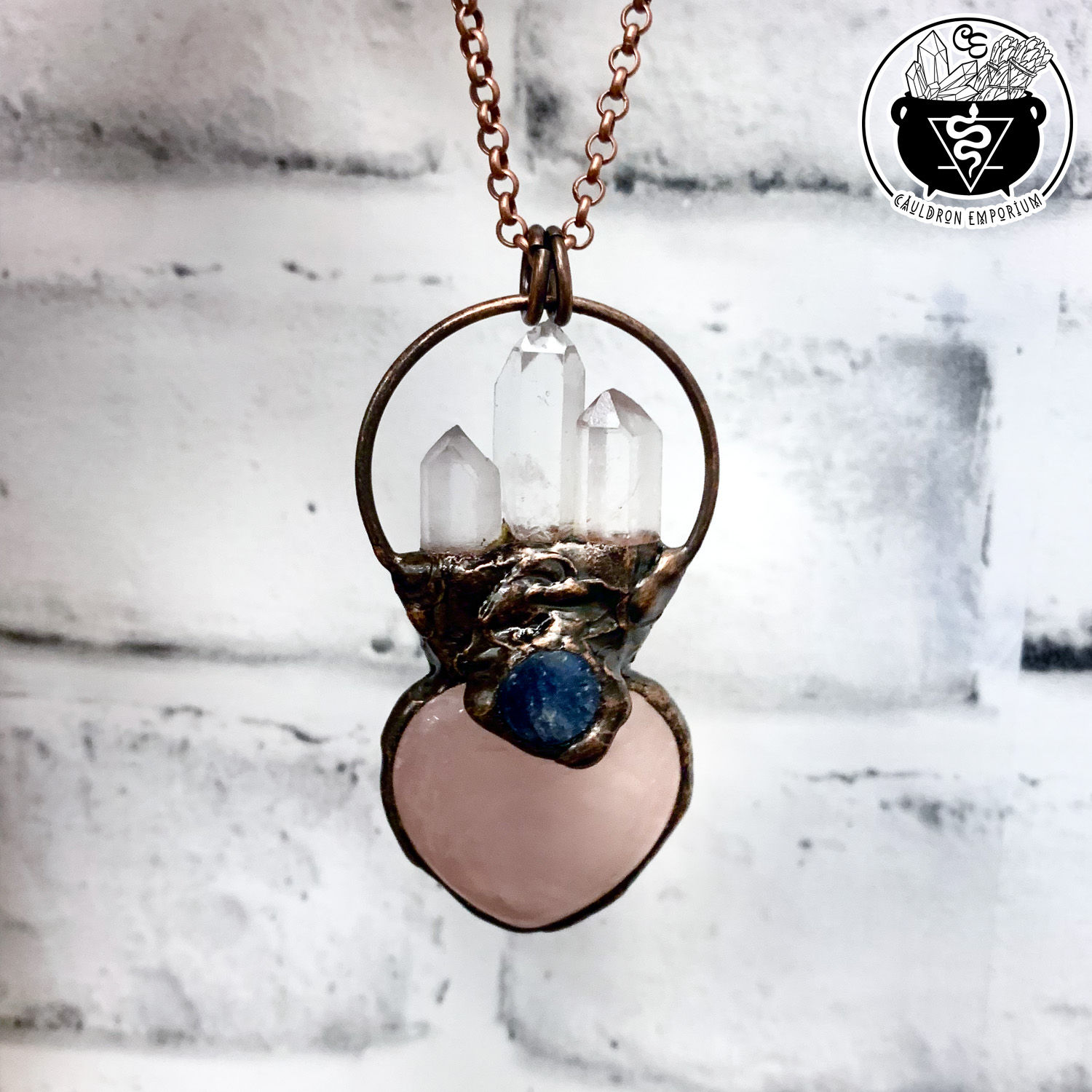 Necklace - Vintage Copper - Rose Quartz, Clear Quartz, Kyanite