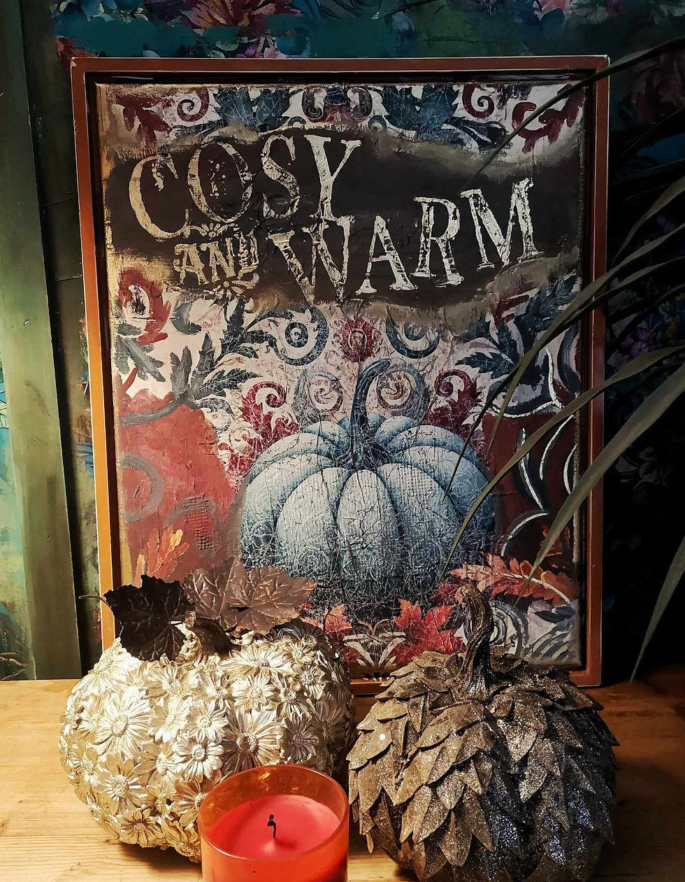 Pumpkin wall art crafted with decoupage papers