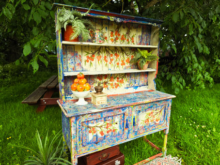 Close-up of a painted drawer, showing the texture, brush strokes, and detail from the makeover.
