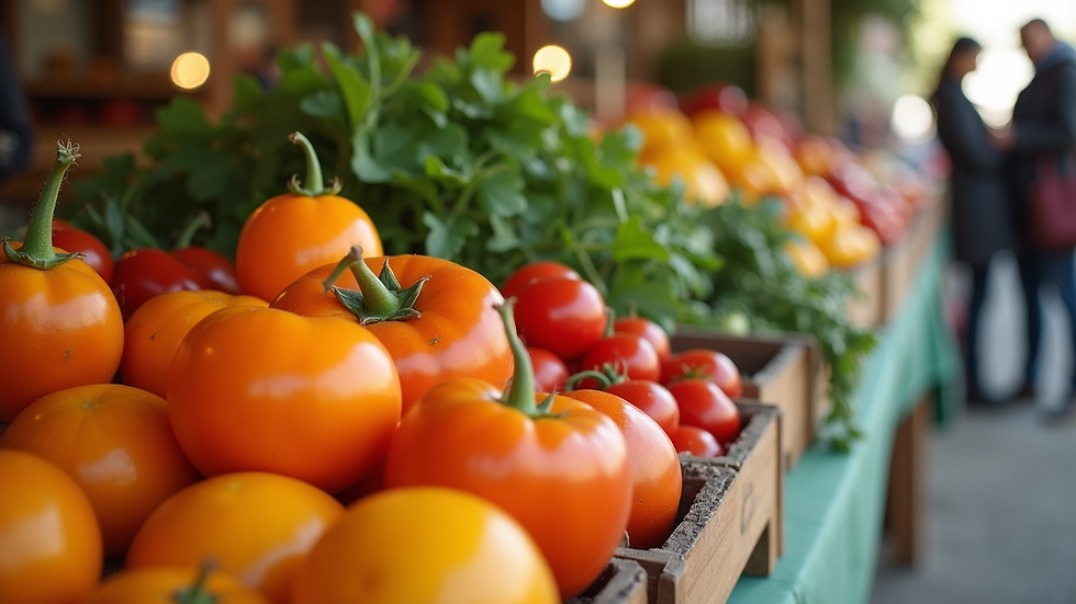 Close-up view of fresh fruits and vegetables at a local farmers market