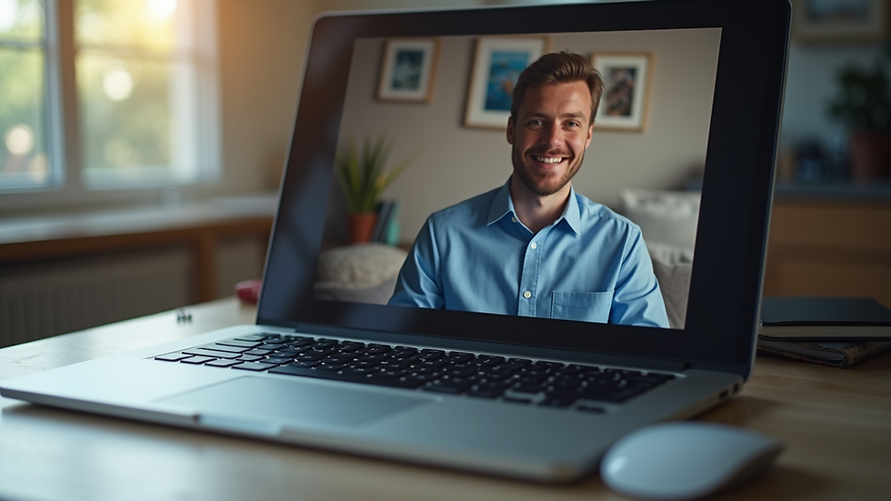 Close-up view of a laptop screen showing an online therapy session