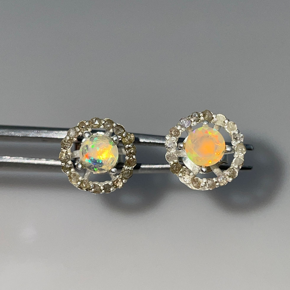 Thumbnail: Ethiopian Natural Opal Diamond Earrings Stainless Steel Gold Plated Faceted Gems