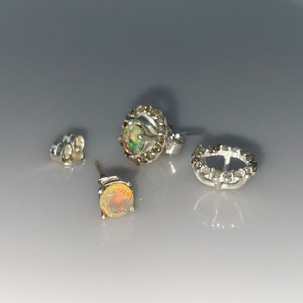 Thumbnail: Ethiopian Natural Opal Diamond Earrings Stainless Steel Gold Plated Faceted Gems