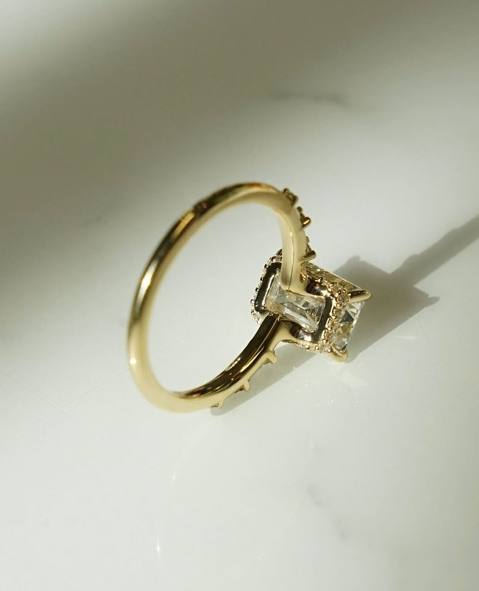 Thumbnail: 12x8mm Emerald Cut Moissanite Engagement Ring | Gold or Silver Solitaire with Ac