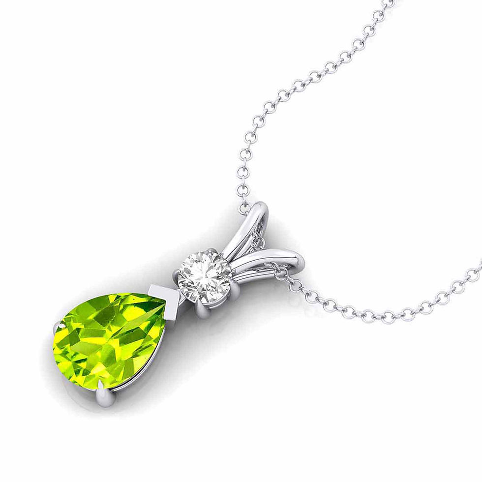 Thumbnail: Pear Cut Peridot Solitaire Pendant Custom Design 14k Gold Women Necklace Delicat