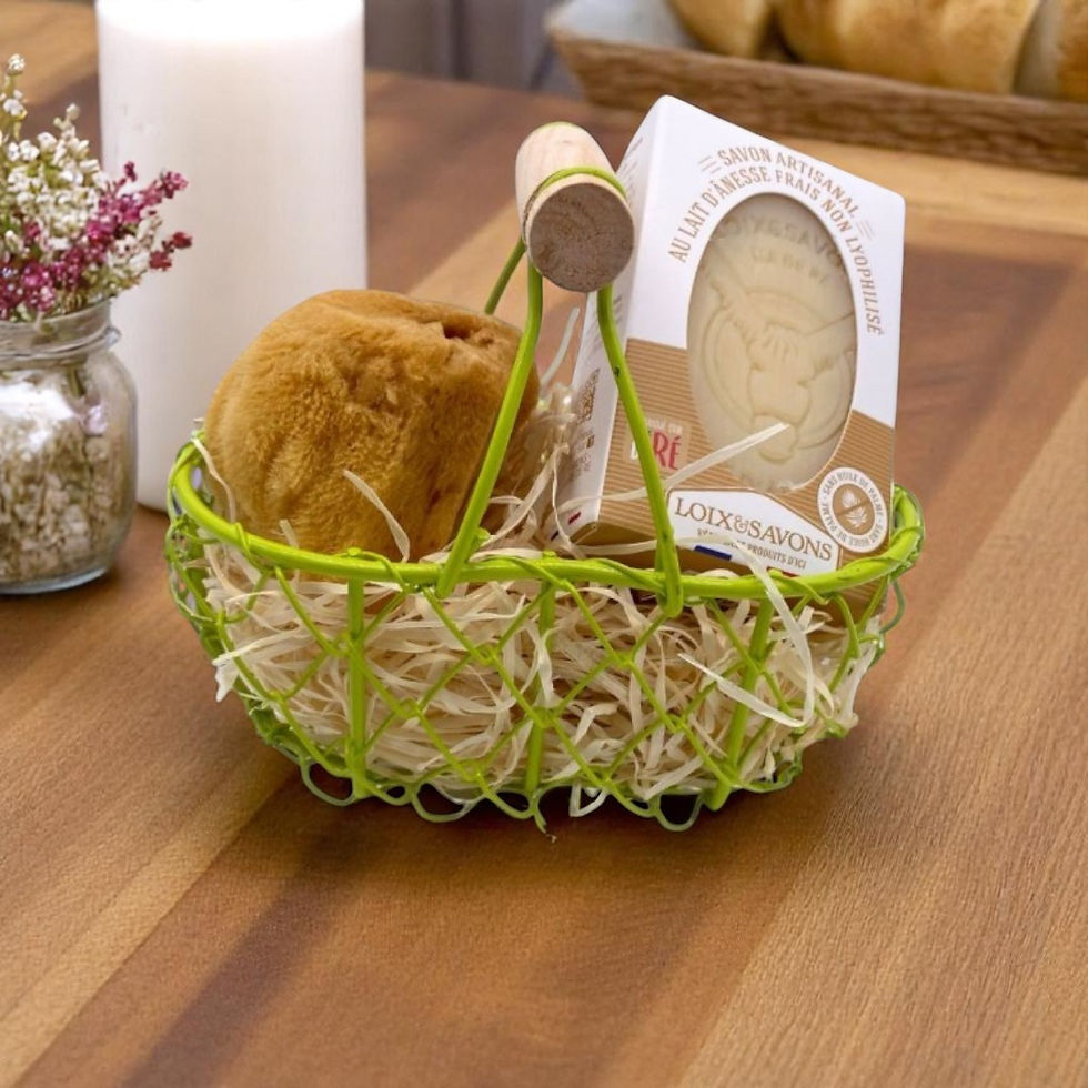 petit panier garni savon au lait d'ânesse et éponge naturelle