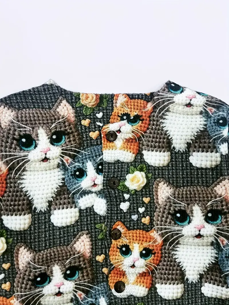 Miniatura: Cardigan met kattenprint – zacht en vrolijk design