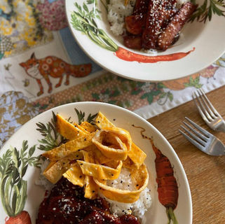 Teriyaki Spam with Egg Ribbons & White Rice