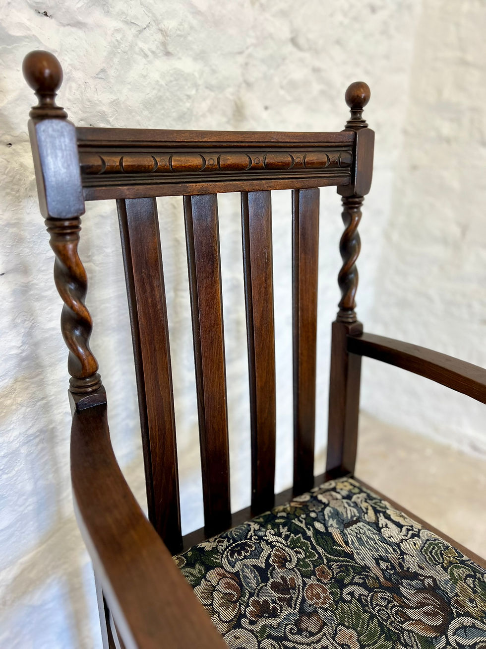 Thumbnail: Antique Pair of Victorian Edwardian Oak Barley Twist Armchairs Ocassional Chairs