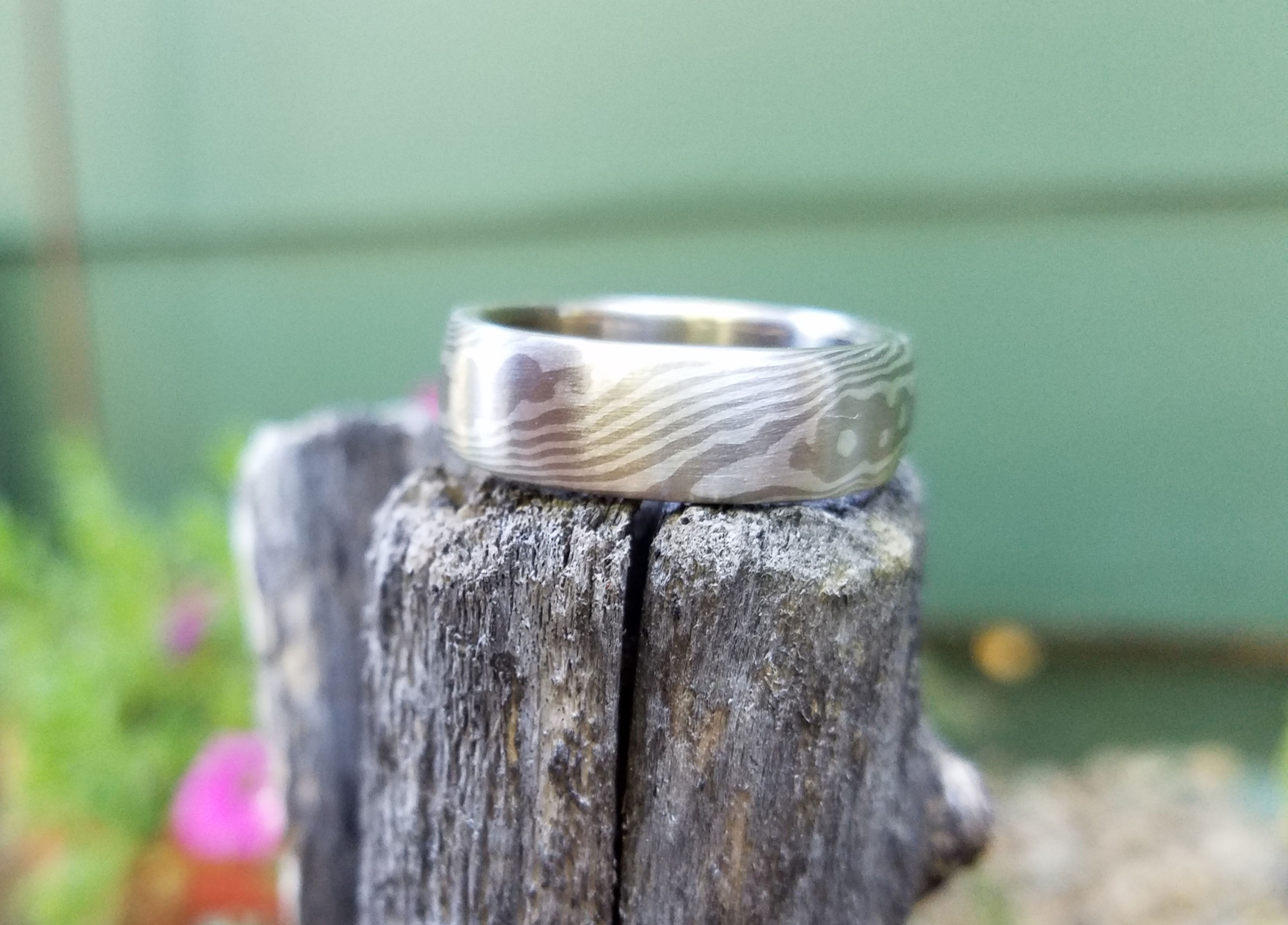 Smooth finish Mokume Gane Ring - 14k Palladium White Gold and