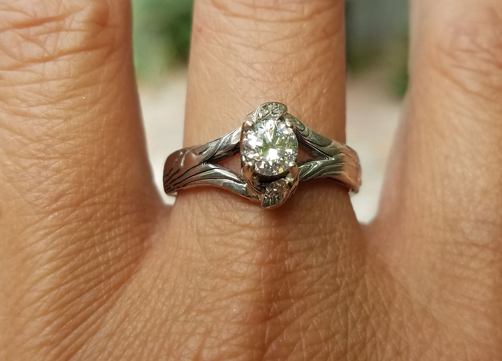 Mokume Gane Engagement Ring Leaf Design Debra Tapian Arts