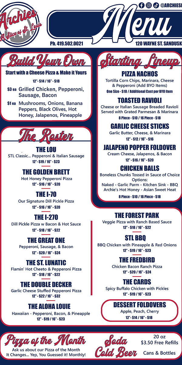 Archies Menu