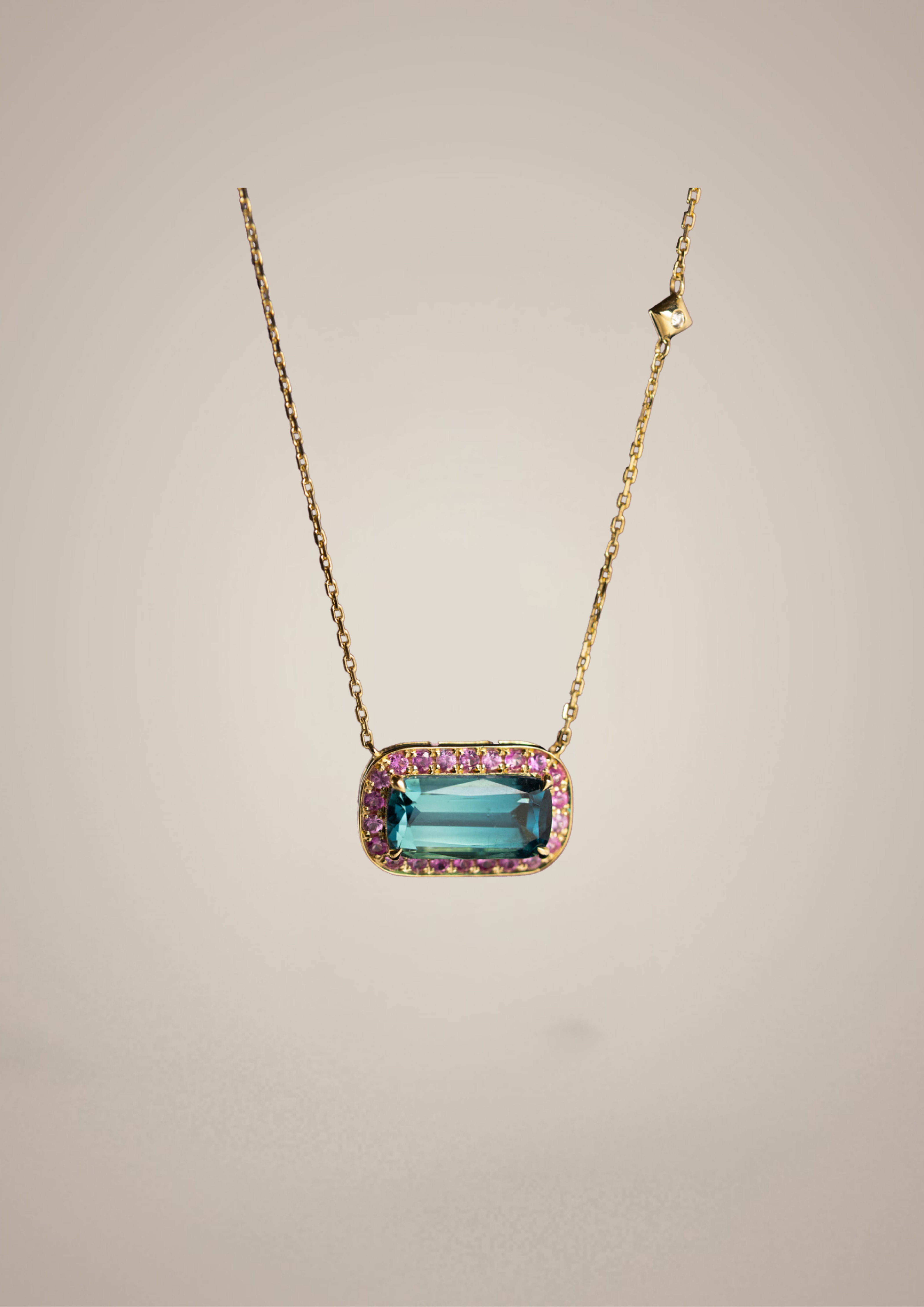 Blue Tourmaline and Pink Sapphire Necklace
