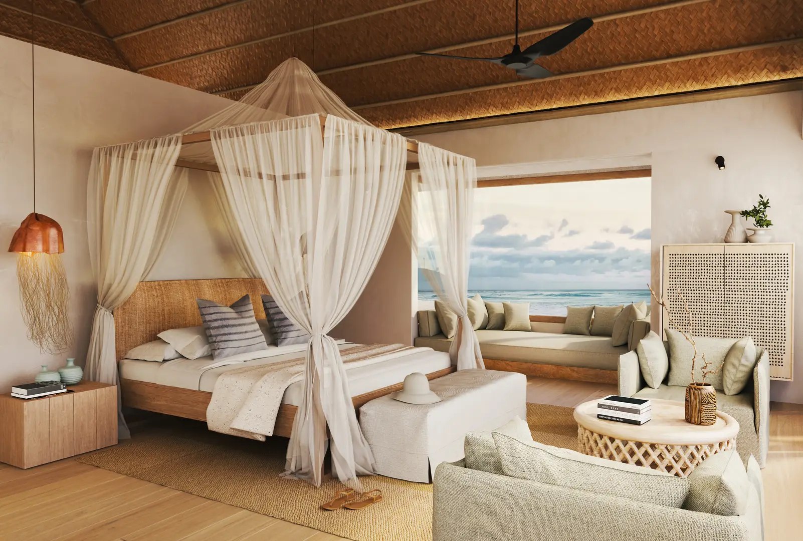 Vackert sovrum med utsikt över havet Bawe Island zanzibar